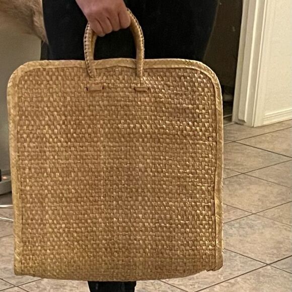 Vintage 60s Acapulco Tote Beach Bag Straw Woven Large Shopper 3D Rattan Flowers - Picture 3 of 12